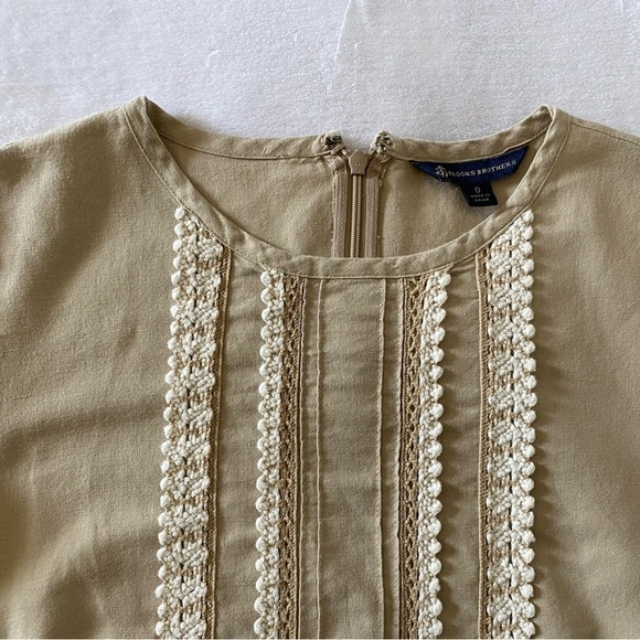 BROOKS Brothers Short Sleeve Linen Shift Dress With Lace Detail Size 0 - Picture 6 of 9